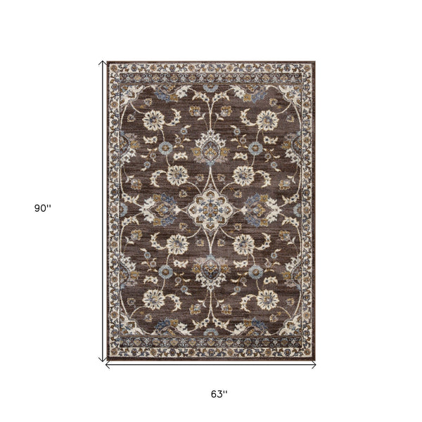 2' X 3' Navy Blue Floral Power Loom Area Rug With Fringe