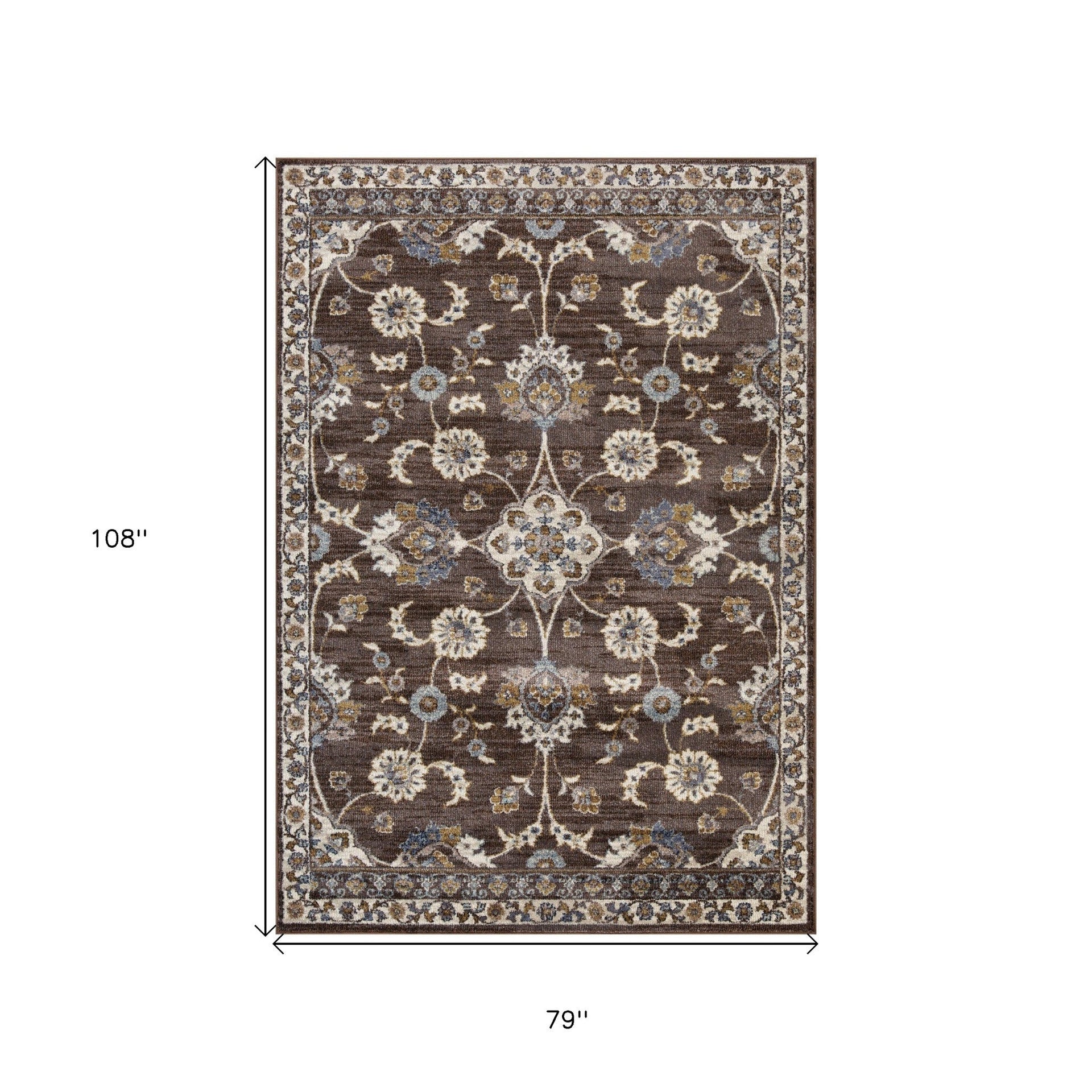 2' X 3' Navy Blue Floral Power Loom Area Rug With Fringe