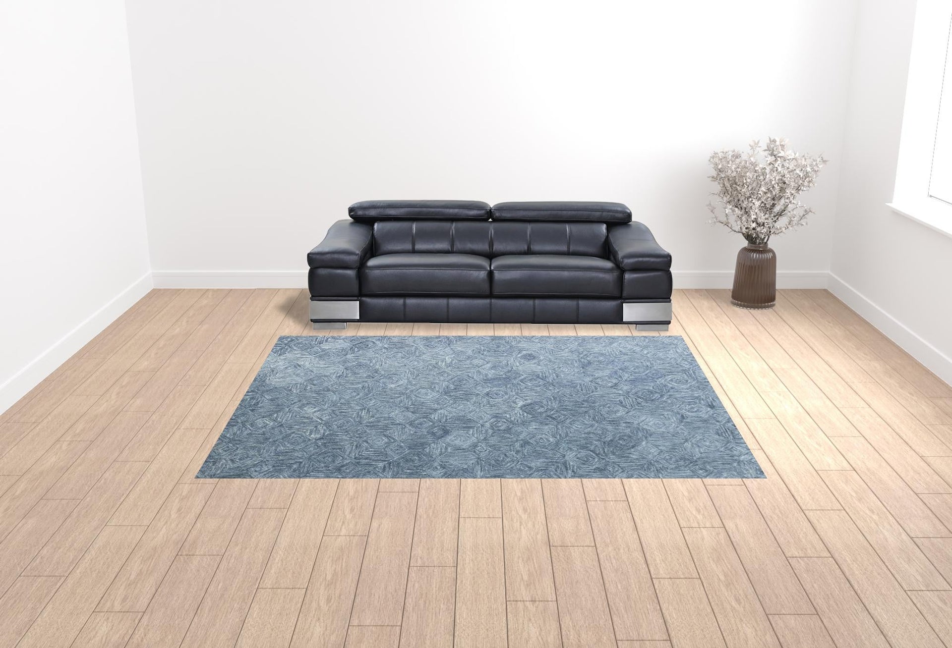 5' X 7' Blue Wool Geometric Hand Tufted Area Rug