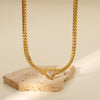 Stainless steel Cuban chain heart-shaped necklace with hollowed out flat snake chain heart pendant necklace for women