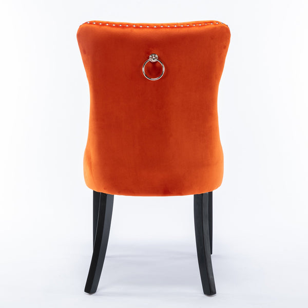 High-end Tufted Solid Wood Contemporary Velvet Upholstered Dining Chair with Wood Legs Nailhead Trim 2-Pcs Set Orange