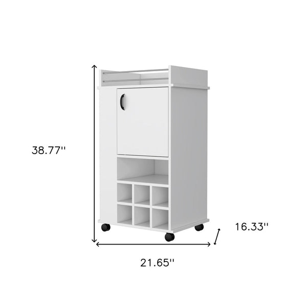 White Rolling Bar Cart With Wine Storage