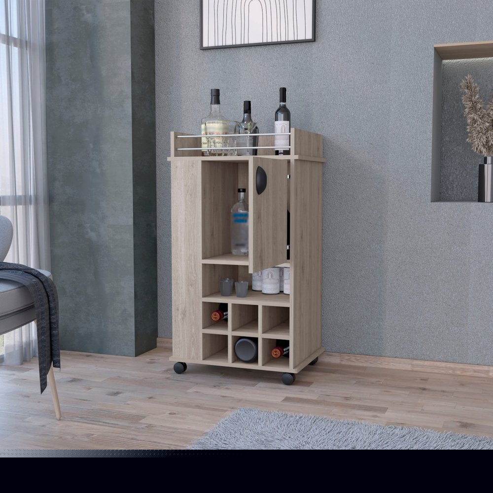 Light Gray Rolling Bar Cart With Wine Storage