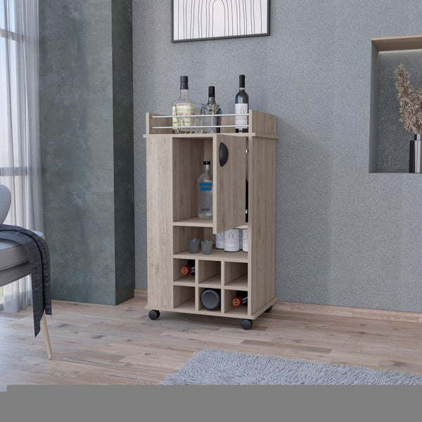 Light Gray Rolling Bar Cart With Wine Storage