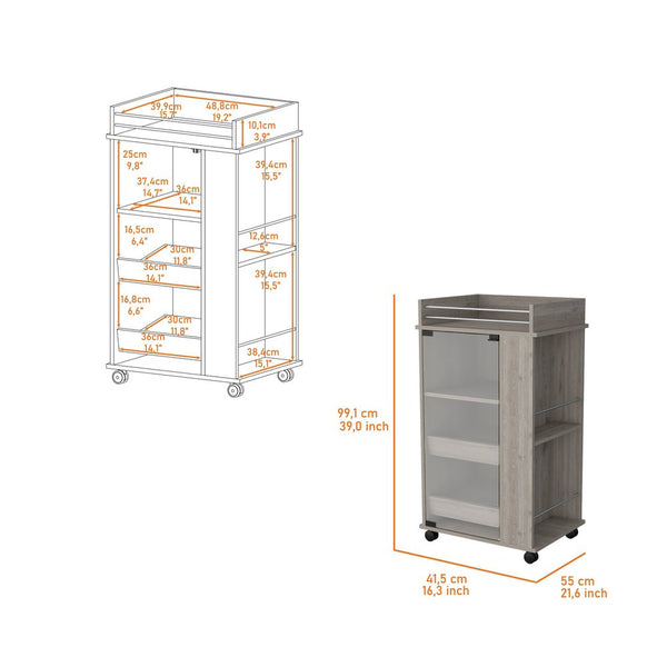 Light Gray Rolling Bar Cart With Wine Storage