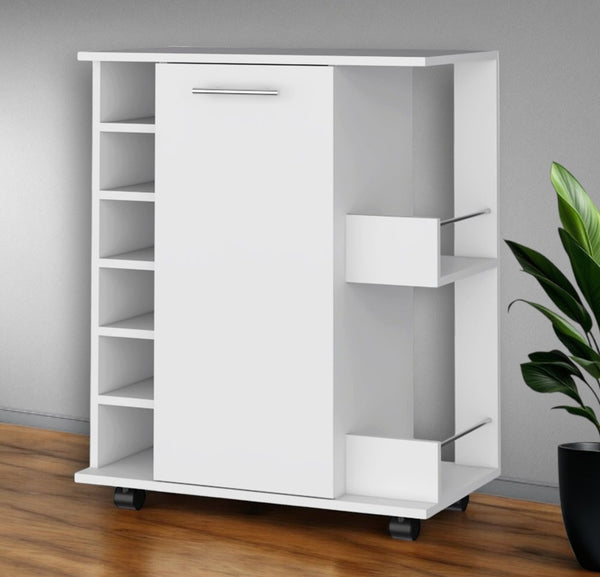 White Rolling Bar Cart With Wine Storage