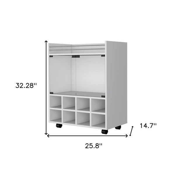 White Rolling Bar Cart With Wine Storage