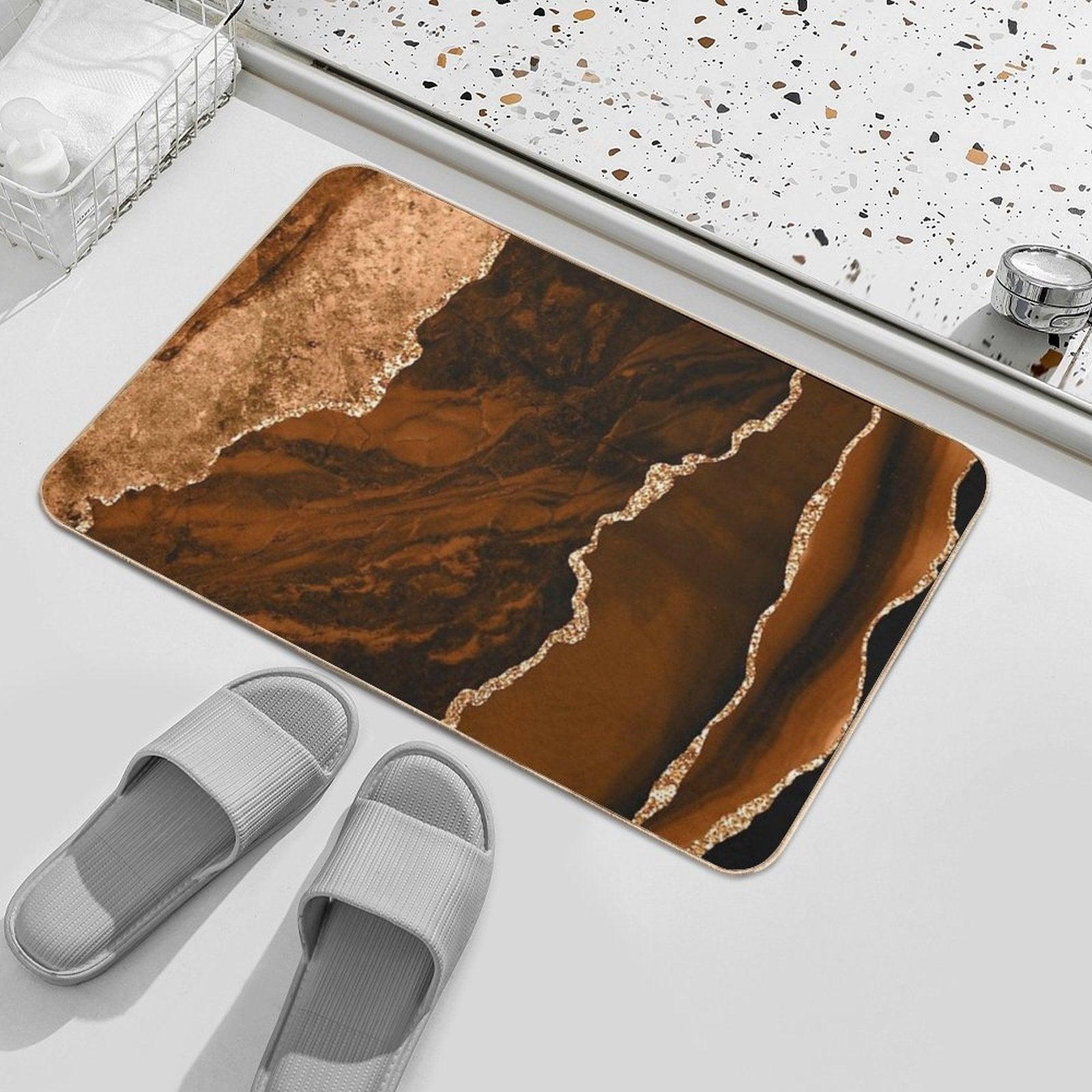 Abstract Chocolate Brown & Gold Modern Geode Agate Design Bath Mat