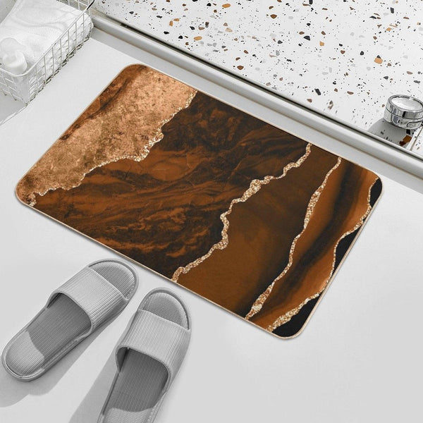 Abstract Chocolate Brown & Gold Modern Geode Agate Design Bath Mat