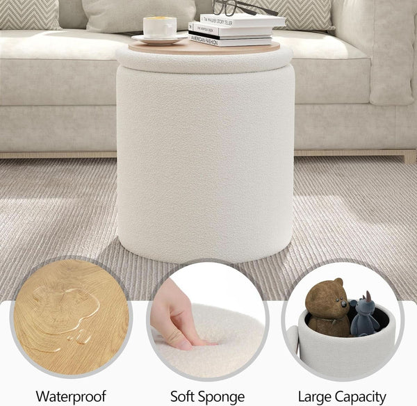 White Storage Ottoman Pouf With Hidden Compartment