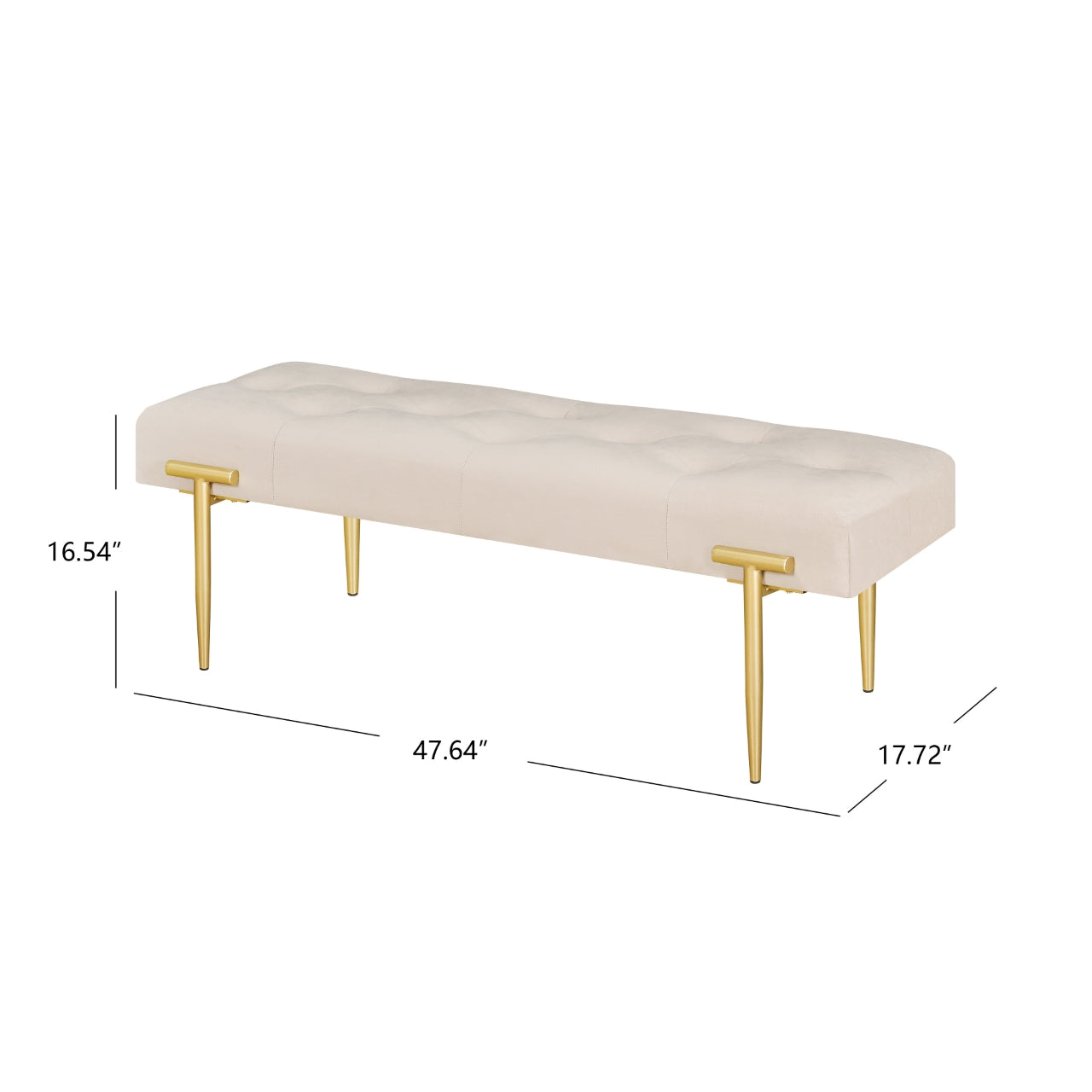 48'' Modern Ottoman Bench Velvet Bench Upholstered Footrest With Gold Metal Legs And Padded Seat For Bedroom Living Room