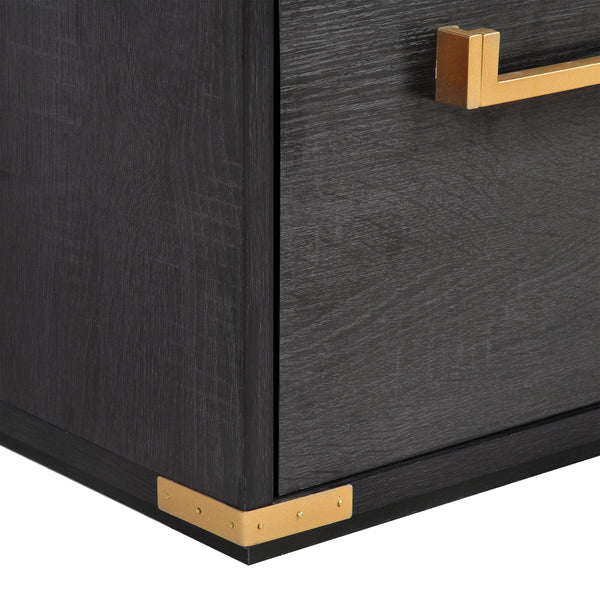 70 inch classic and traditional executive desk with metal trim, writing desk with 2 file drawers, USB ports, and sockets, black