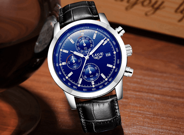 Men's  Waterproof Watch With Chronometers Date Display And Fluorescent Pointers Excellent Look Perfect Gift