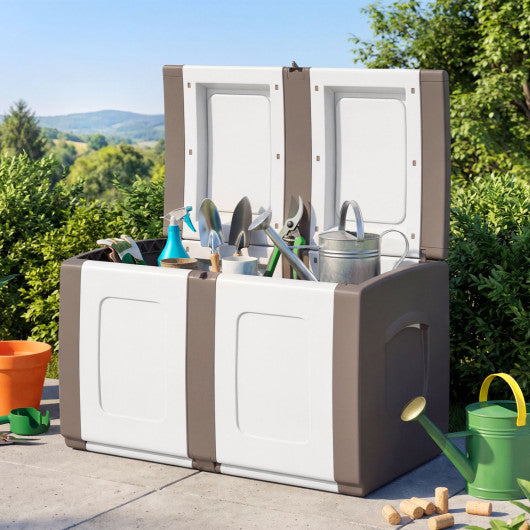 53 Gallon Patio Container with Lockable Lid  for Packages and Garden-Beige