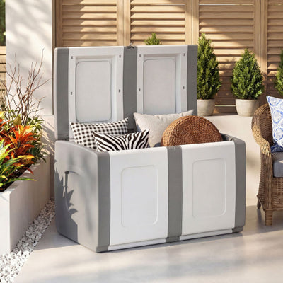 53 Gallon Patio Container with Lockable Lid  for Packages and Garden-Gray