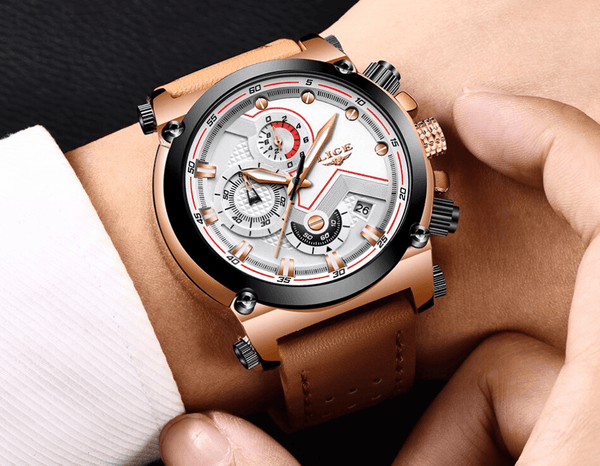 Men's Waterproof Modern Watch With Leather Belts, Stainless Steel Case Excellent Look Perfect Gift