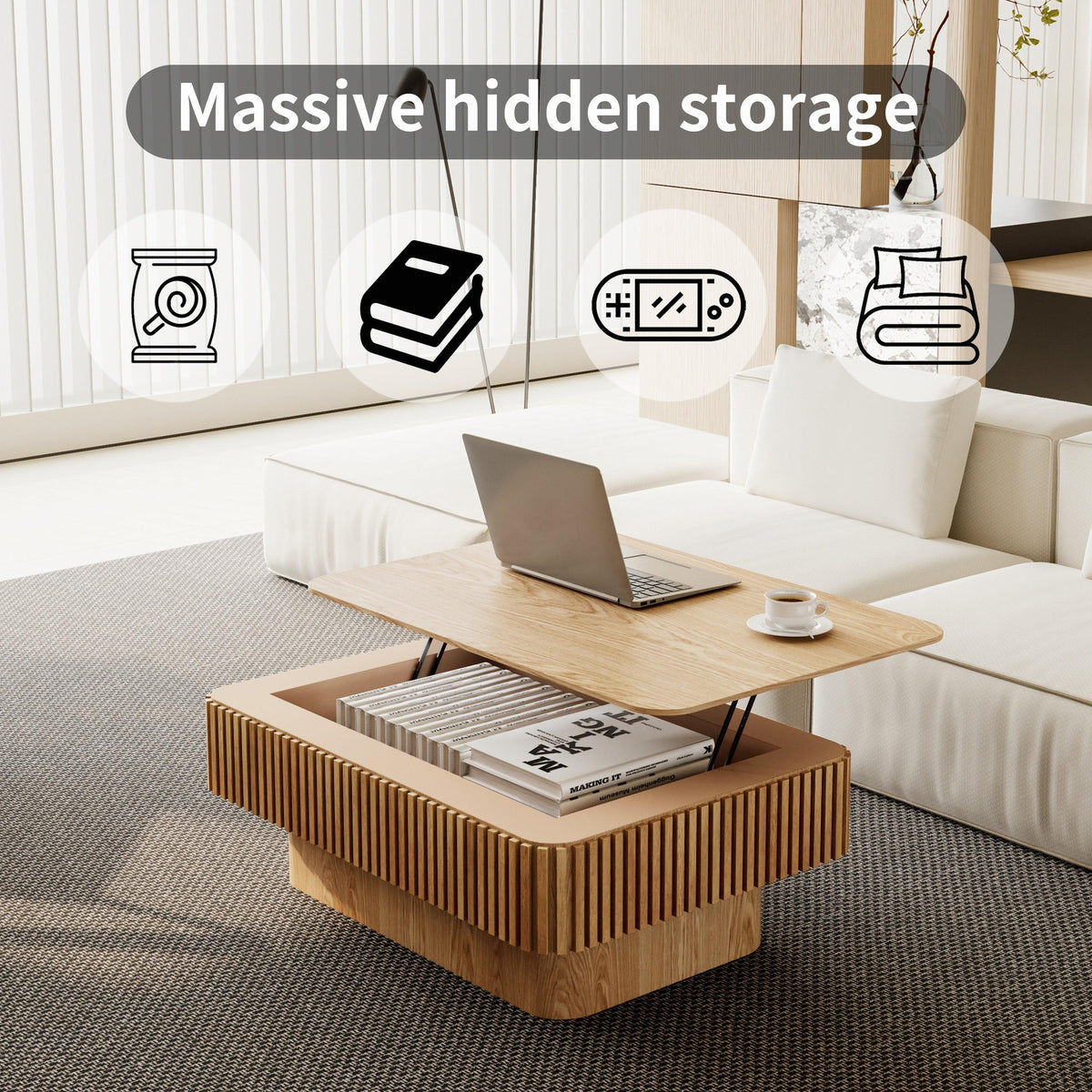 Modern Lift-Top Coffee Table with Hidden Storage