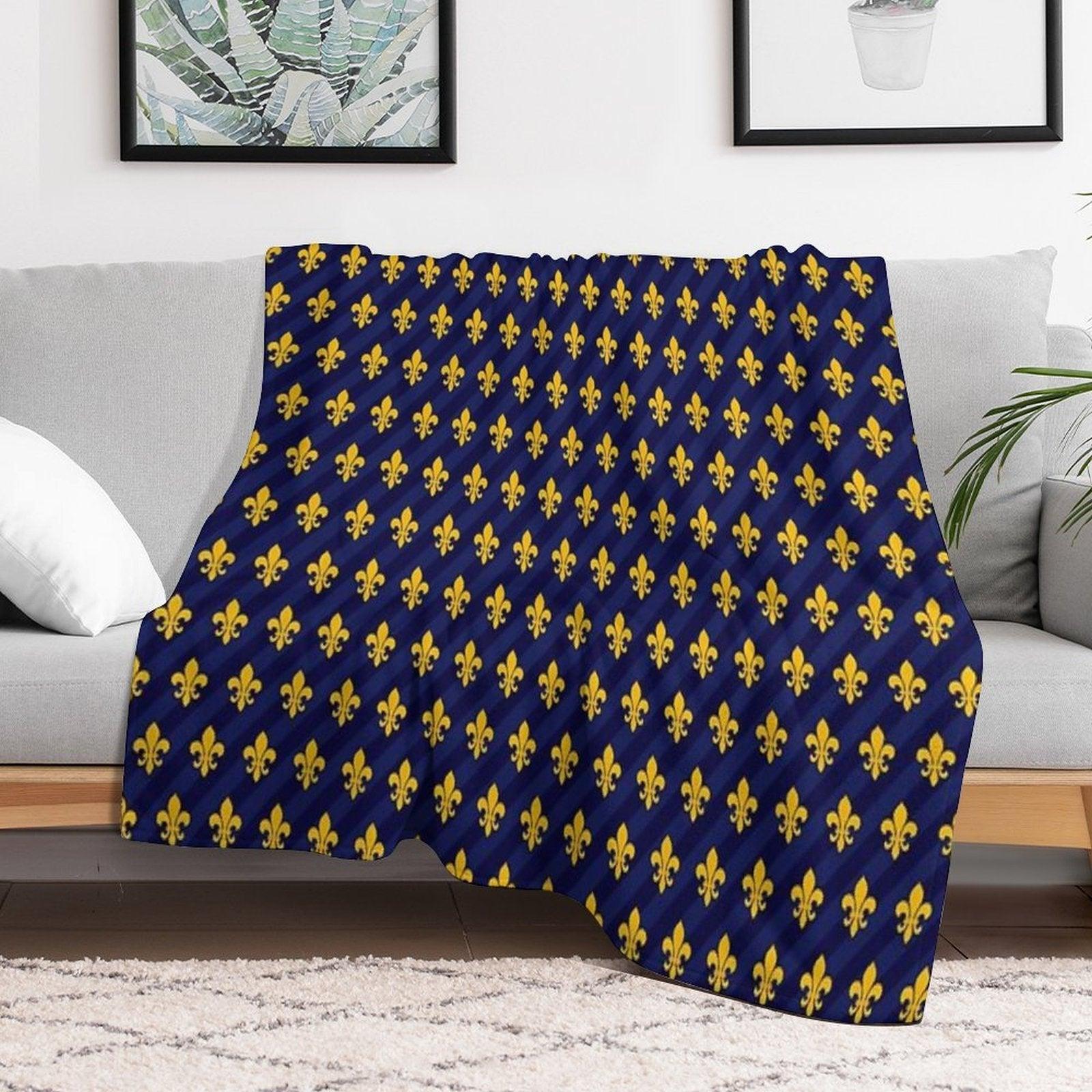 Fleur De Lys Gold Blue Larger Throw Blanket