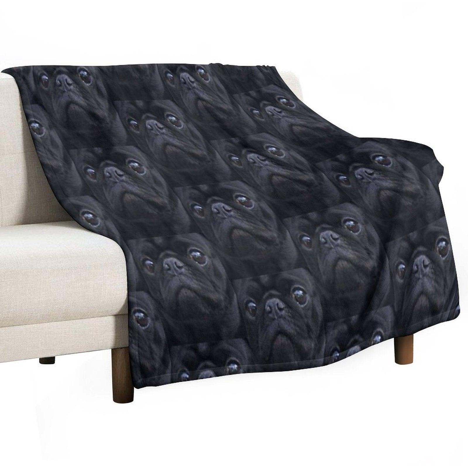 Black Pug Dog Face Throw Blanket