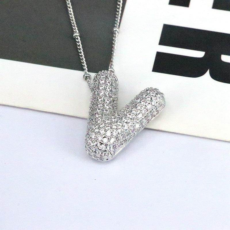 Copper Inlaid Zircon Letter Pendant Necklace for Women