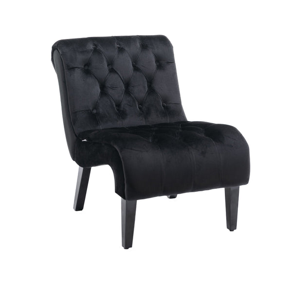 Modern Velvet Armless Accent Chair — Upholstered Button Fabric with Wooden Legs