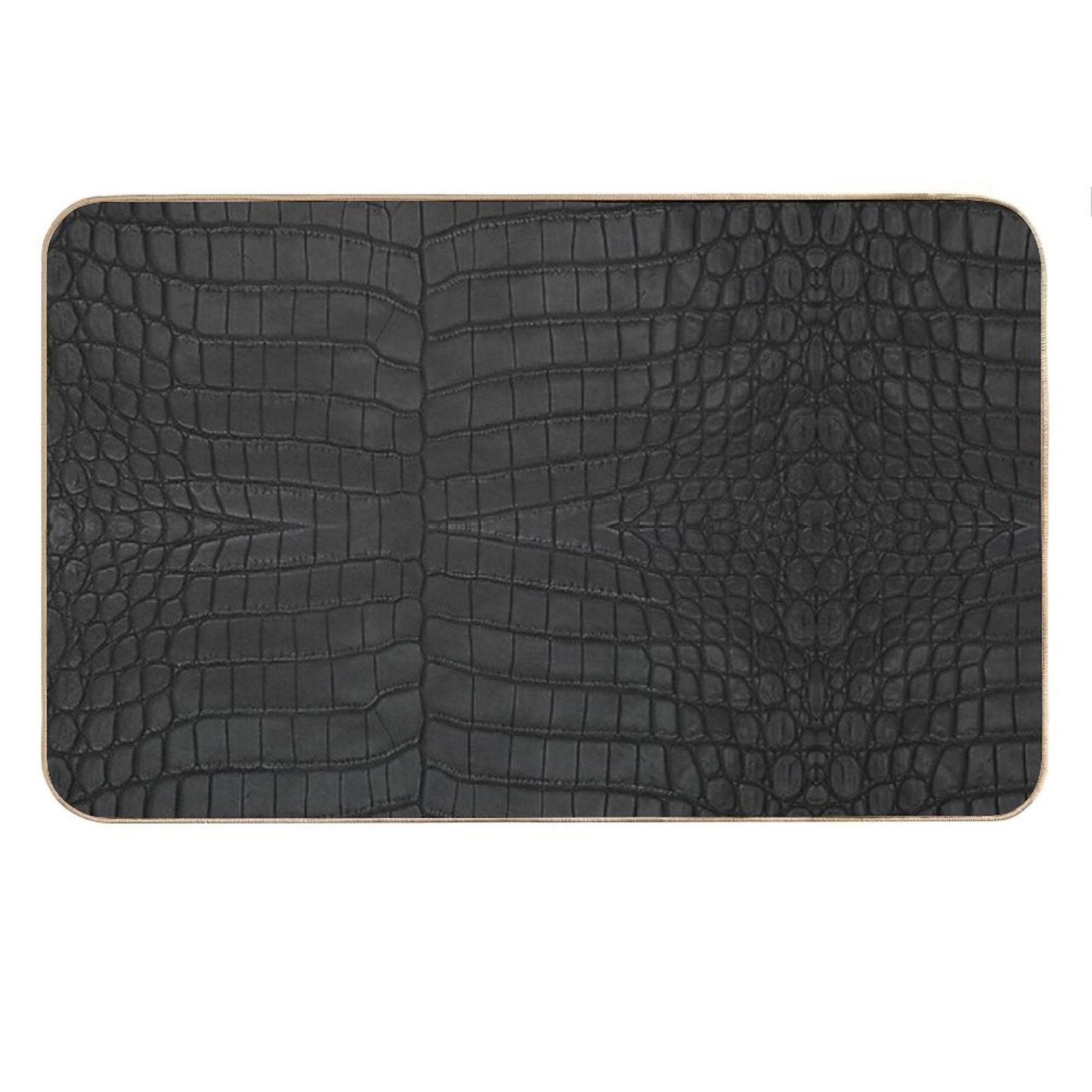 Black Crocodile Leather Print Bath Mat