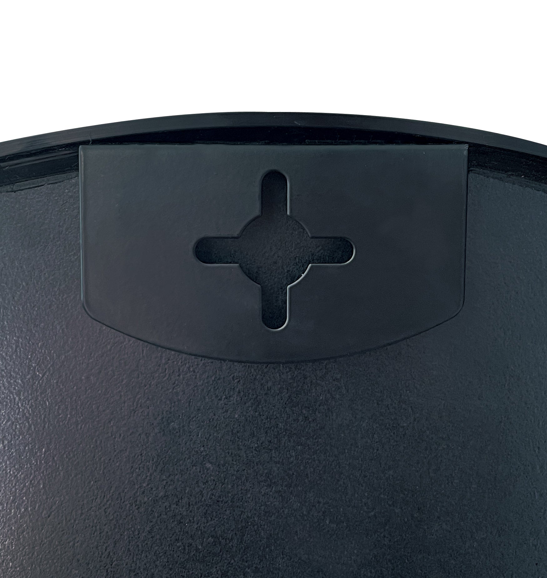 Close-up of the mounting hardware on the 24x36 Inch Black Metal Framed Arched Wall Mirror, featuring a cross-slot design for easy hanging.