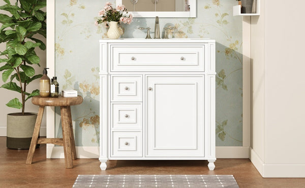 Bathroom Vanity with Ceramic Sink Basin, Cabinet with Soft-Close Doors and Organizer