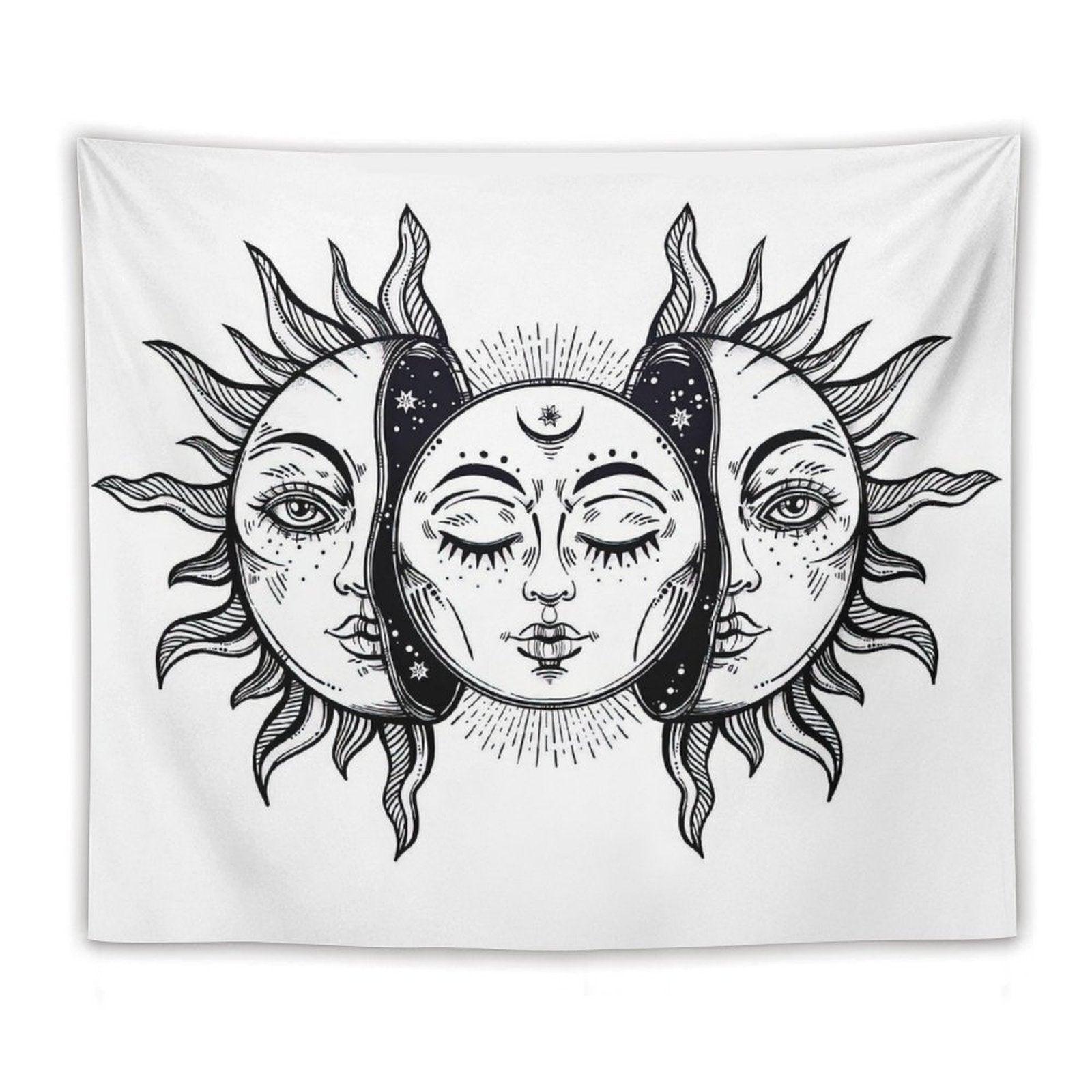 Vintage Solar Sun And Moon Tapestry