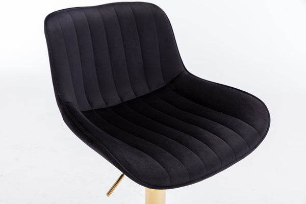 Chrome Footrest & Base Swivel Height-Adjustable Velvet Golden-Leg Bar Stool