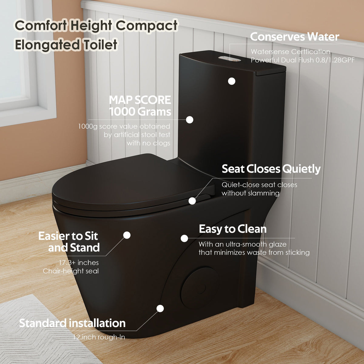 1.28/0.8 GPF Siphonic Flush One-Piece Toilet