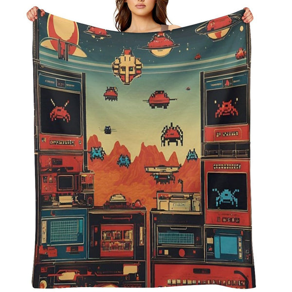 Space Invaders 90s Versatility Throw Blanket