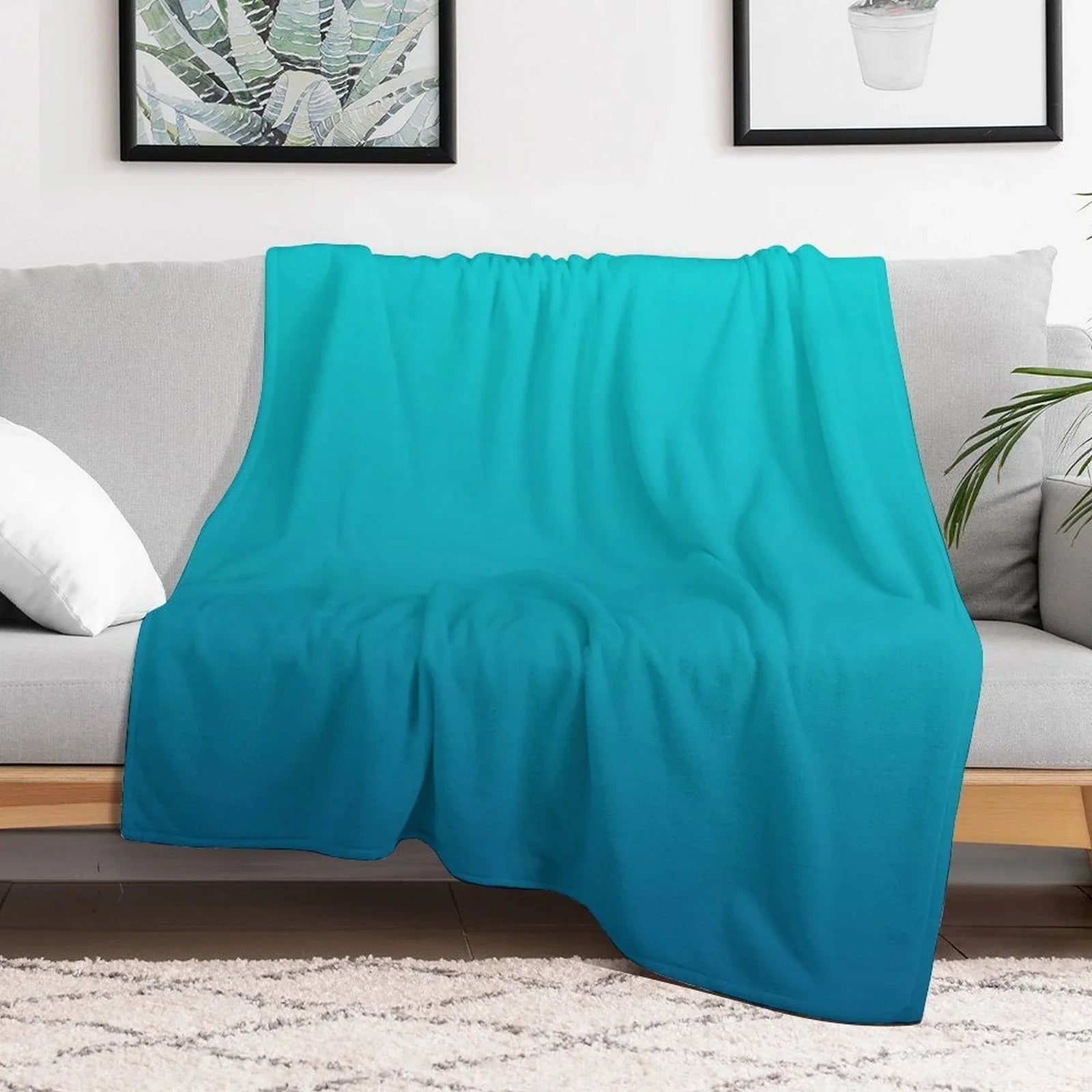 Preppy Summer Beach Teal Blue Turquoise Ombre Throw Blanket