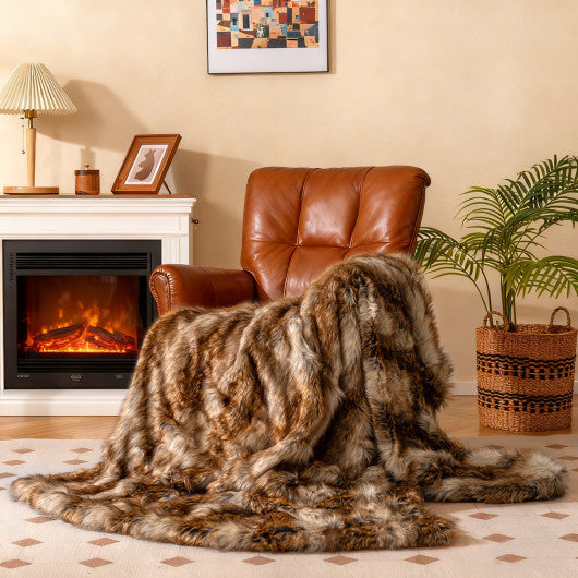 540GSM Soft Plush Fuzzy Luxury Faux Raccoon Fur Blanket for Bed-M