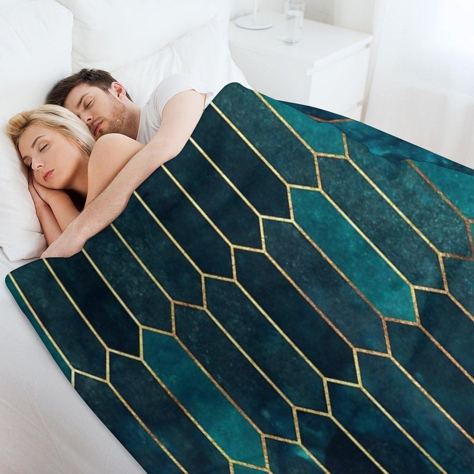 Deep Teal And Blue Gold  Pattern Throw Blanket