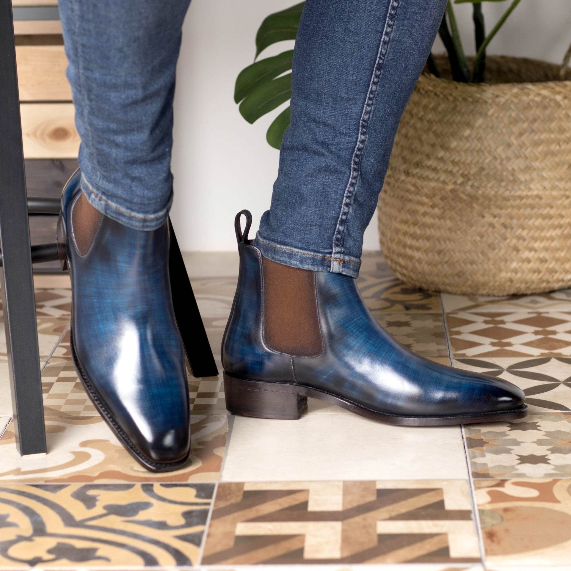 Pandina - Patina Denim Navy leather Chelsea boots for men