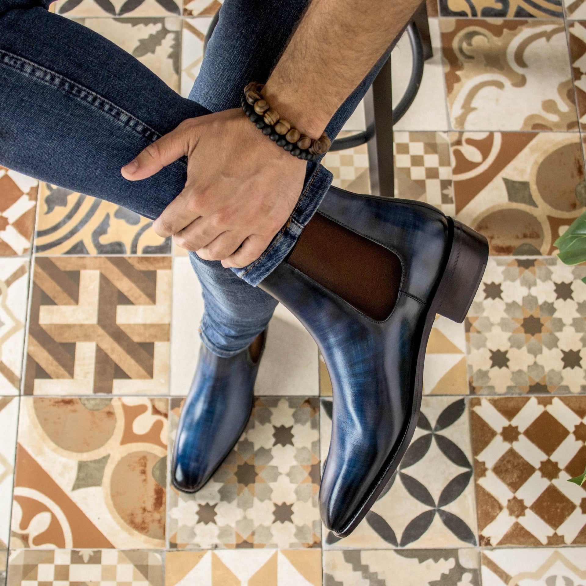 Pandina - Patina Denim Navy leather Chelsea boots for men