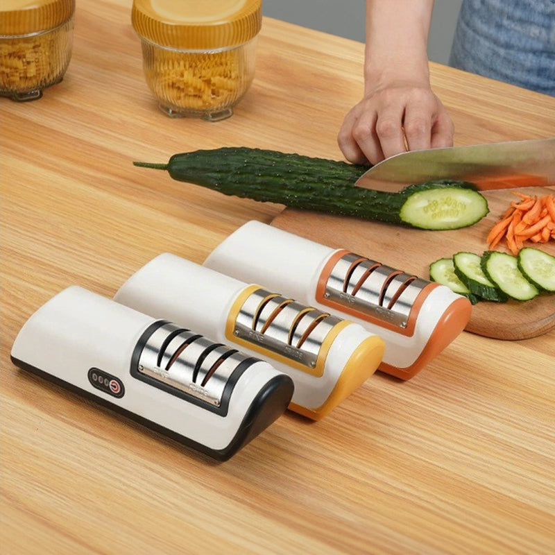 Multifunctional Electric Knife Sharpener. Automatic, professional, small - sized for kitchen use. Quick - sharpening with non -