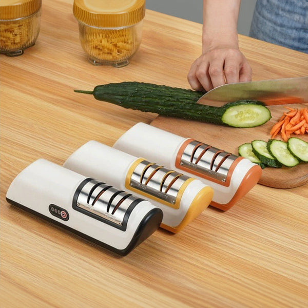 Multifunctional Electric Knife Sharpener. Automatic, professional, small - sized for kitchen use. Quick - sharpening with non -
