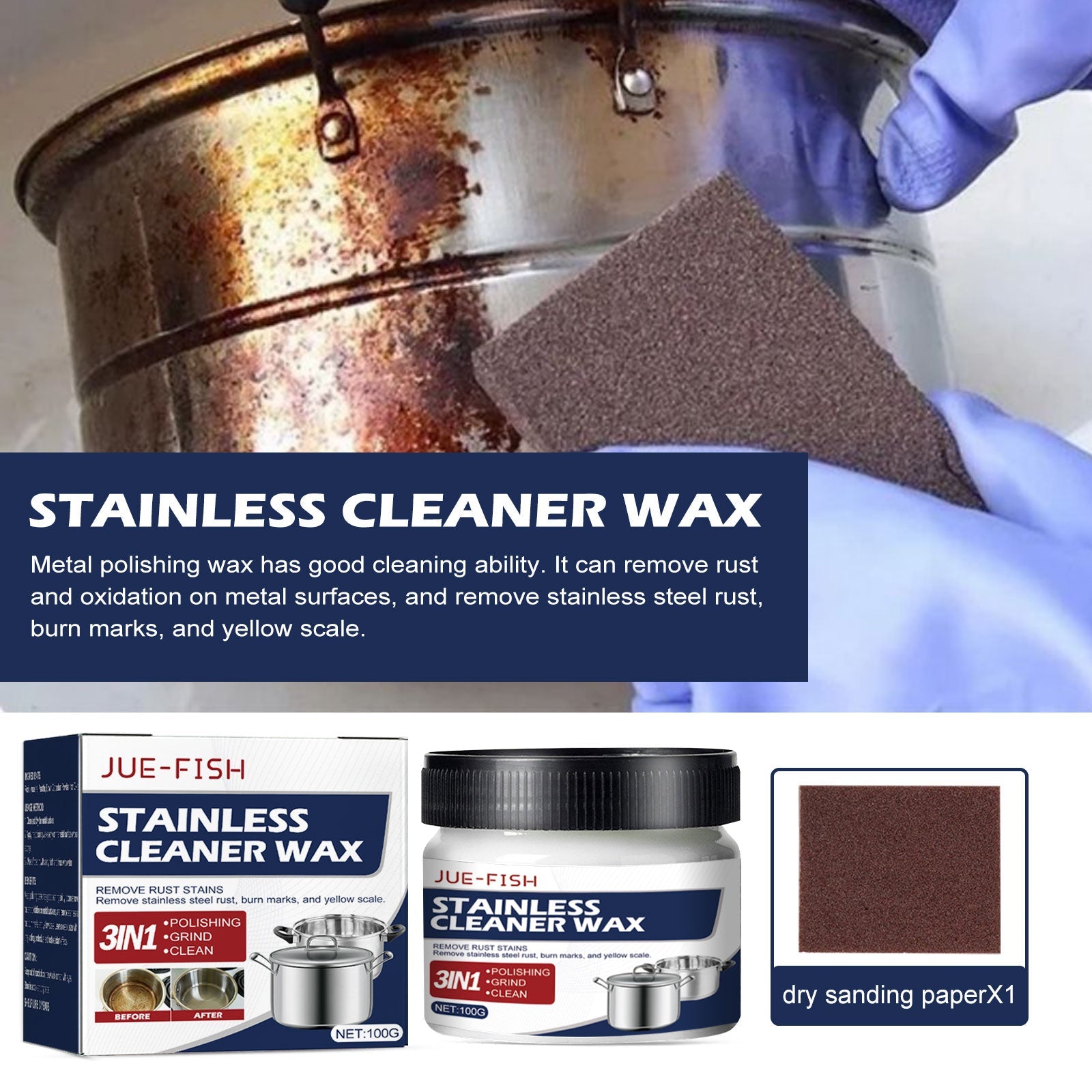 Metal Polishing Wax, Household Kitchen Range Hood Pot Cleaning, Rust Removal, Grease Polishing Cleaner