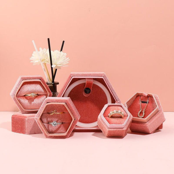 Hexagonal jewelry box, high-end Korean velvet ring earring box, jewelry box, jewelry packaging box