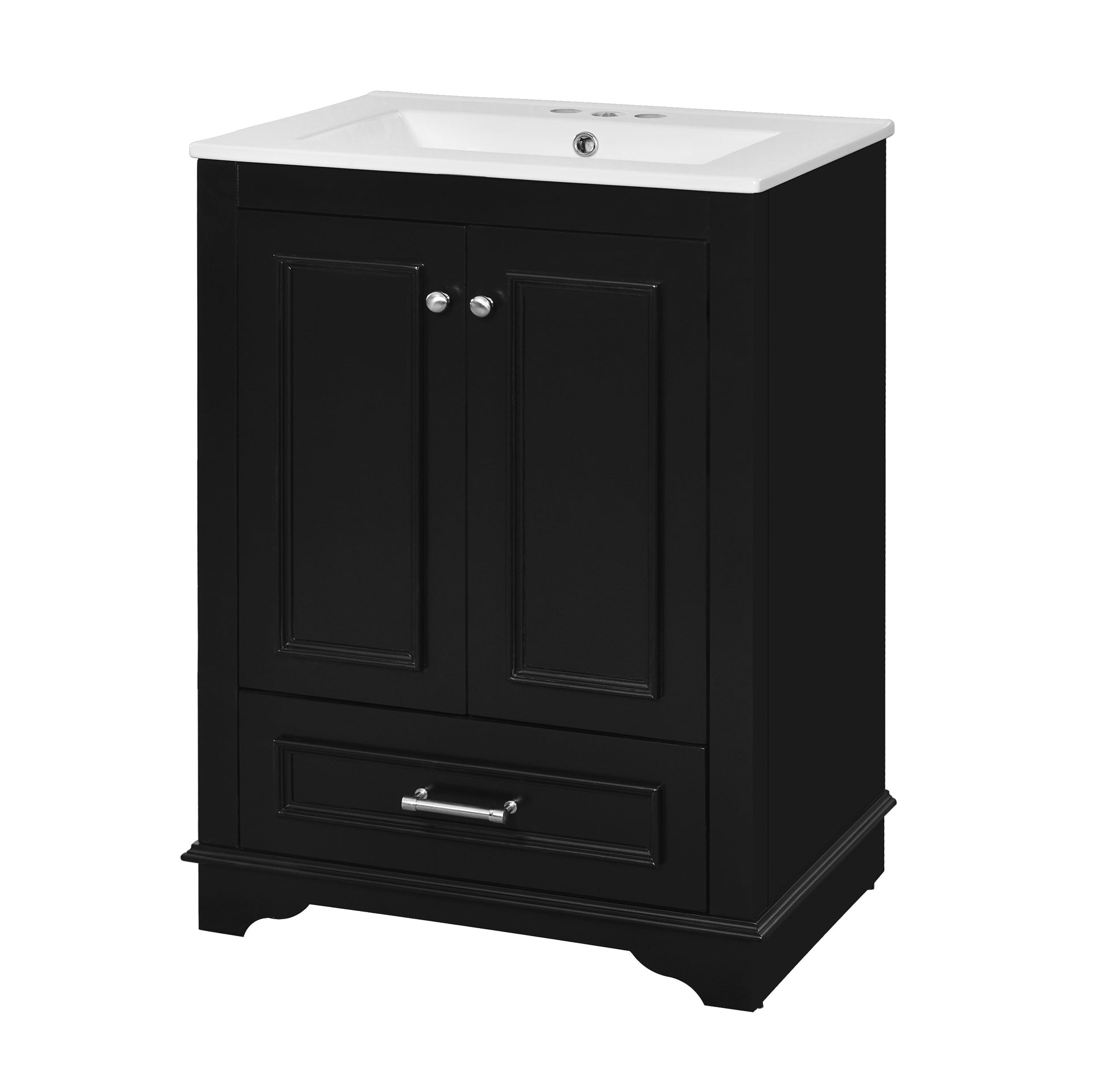 Bathroom Vanity with Ceramic Sink and Modern Freestanding Storage Cabinet, Soft-Close Doors