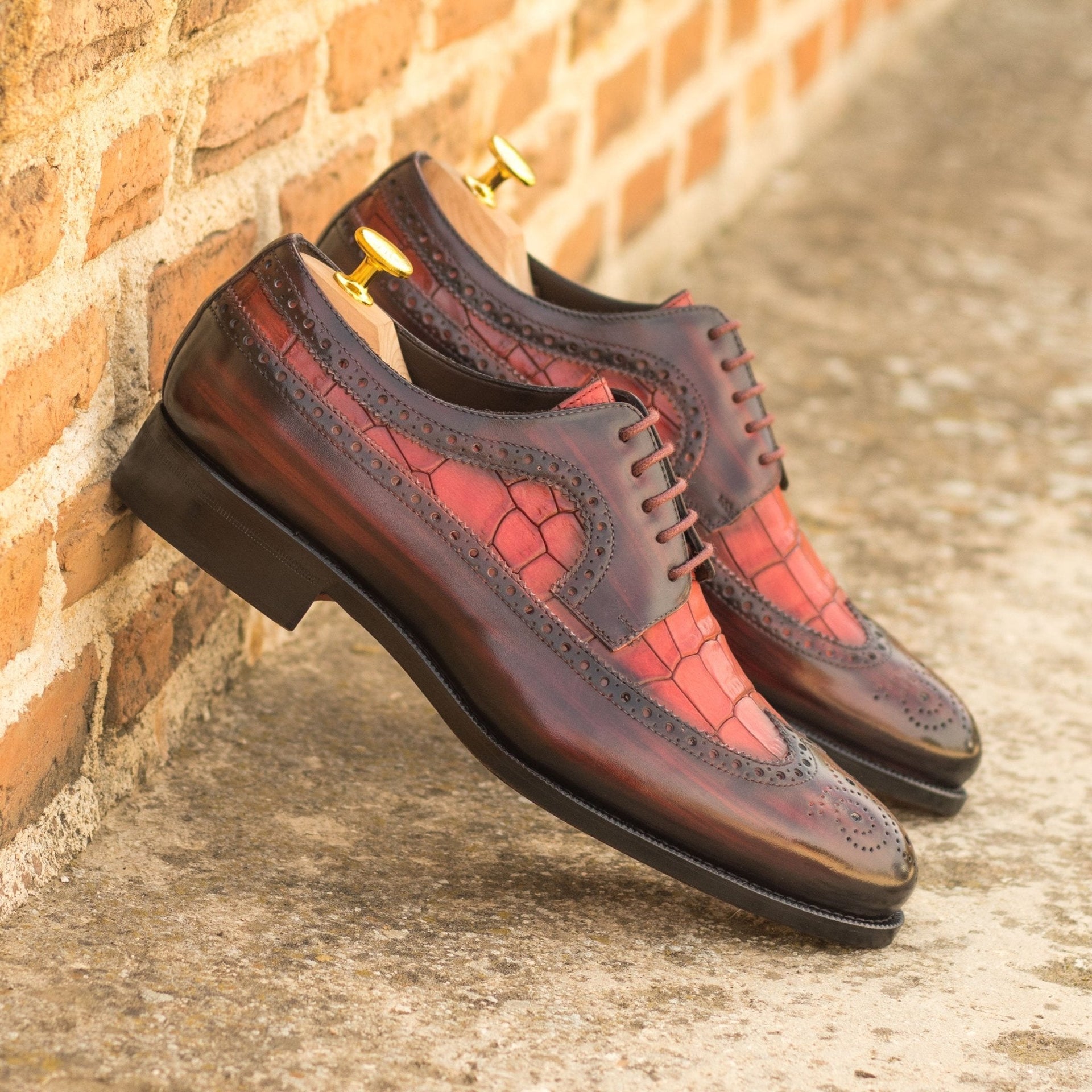 Nala - unique two tone alligator print derby red bottoms shoes