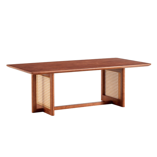Natural Rubberwood and Solid Wood Coffee Table with Rattan Weave, Modern Minimalist