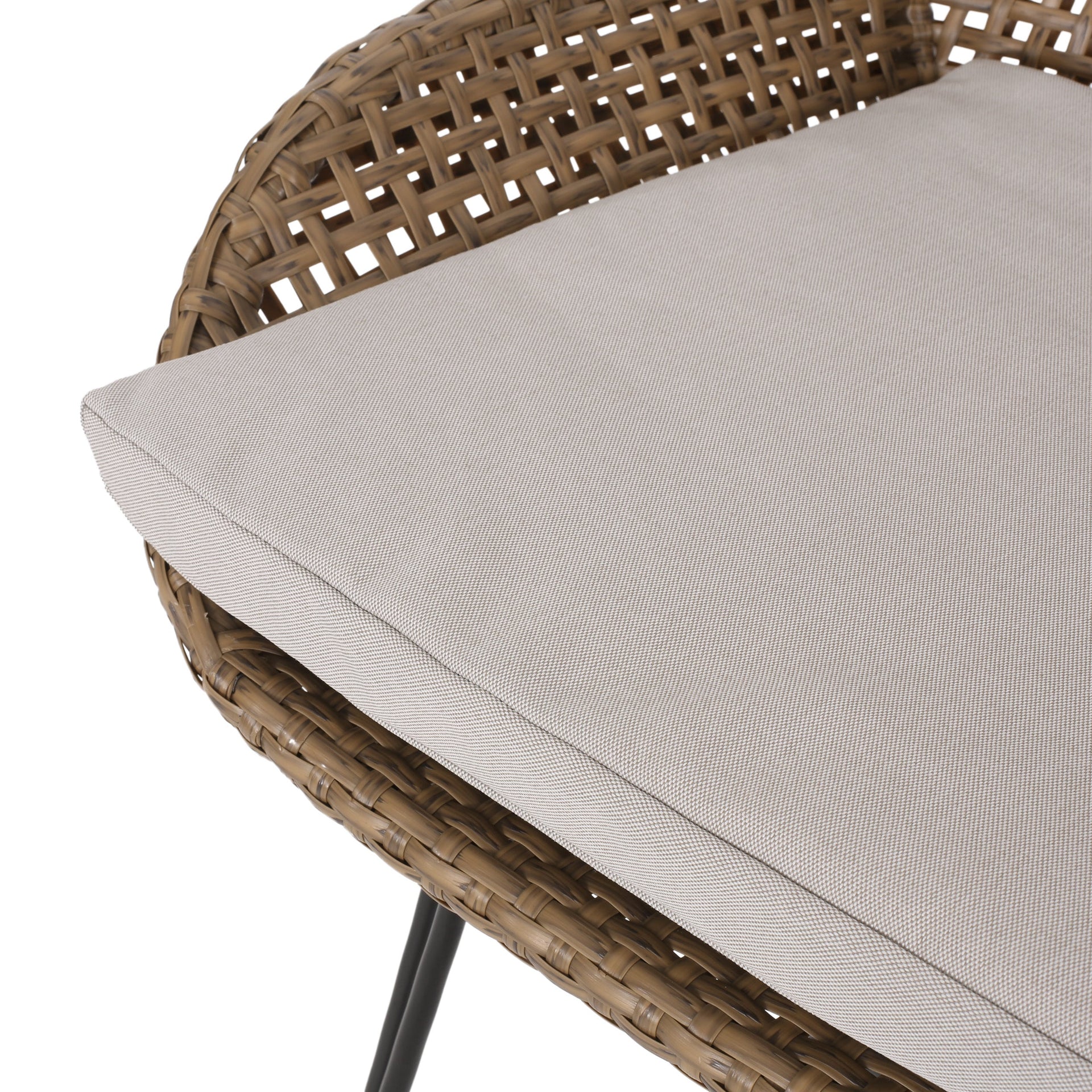 29.25' Outdoor Wicker and Iron Low Back Barstools, Light Brown, with Beige Cushion (Set of 2)