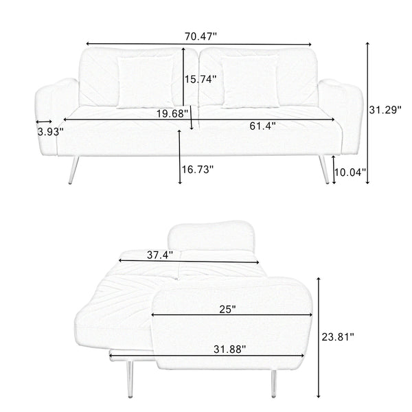 Dimensions of a white sofa and chair on a white background