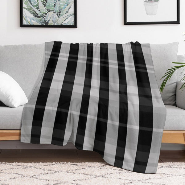 Black And White Evander Hand Drawn Textured Plaid Pattern Versatility Throw Blanket