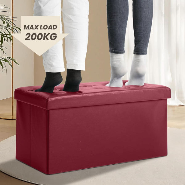 Ottoman Storage Bench 30x15x15 Inches Burgundy Leather