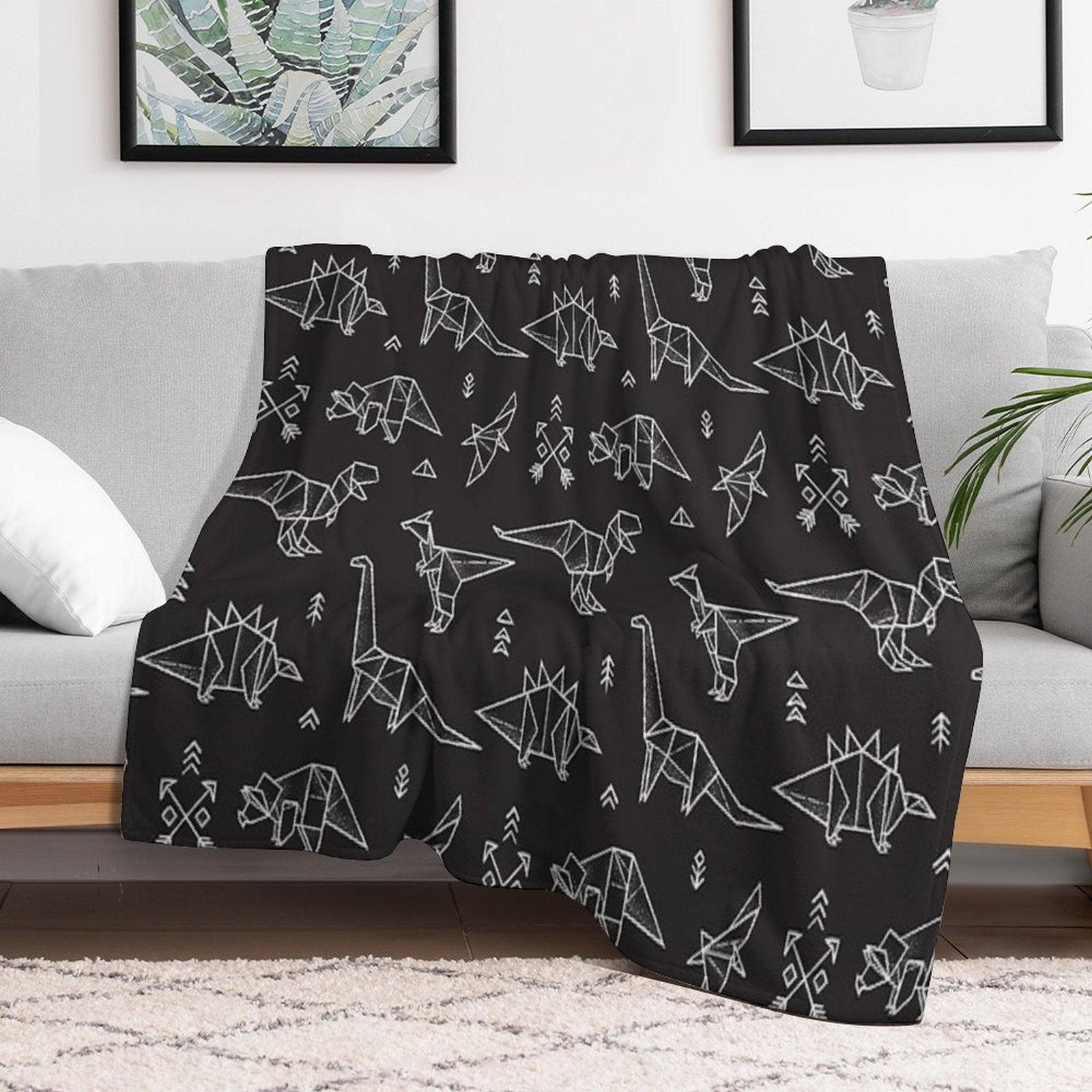 Black And White Origami Dinosaurs Throw Blanket