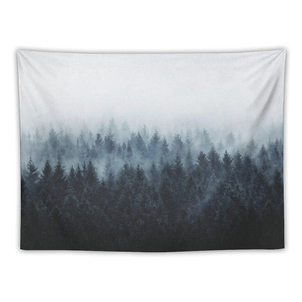 High And Low  Dark Romantasy Moody Wilderness Dream Forest With Cascadia Trees Covered In Fog Tapestry